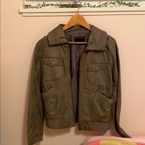 Olive green faux leather jacket